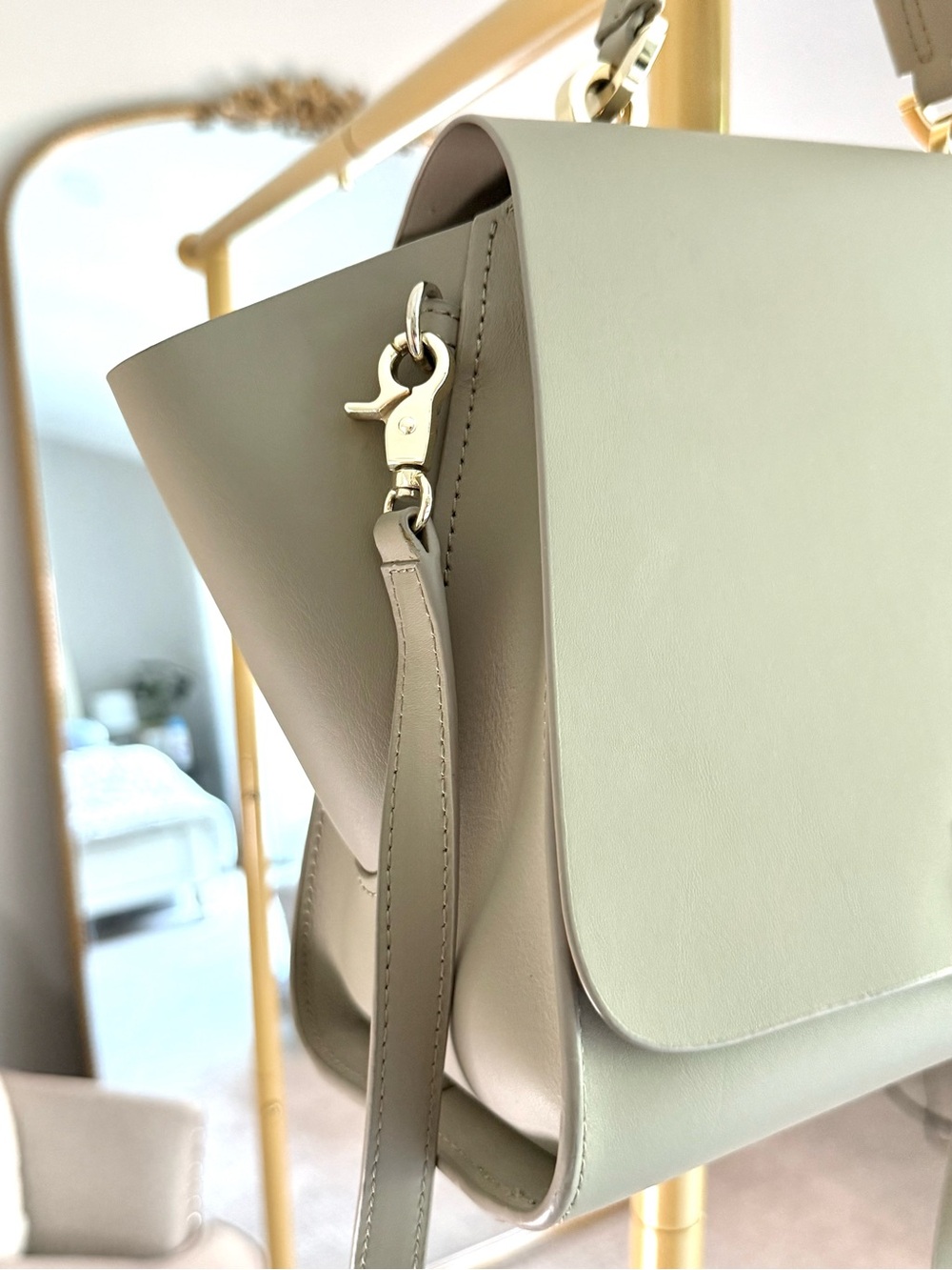 ZAC Posen Iconic Leather Satchel Handbag Crossbody Rare Gold Beige Leather - Picture 4 of 12